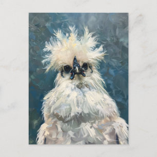 Fluffy White Silkie Chicken Oljemålning Decoupage Vykort