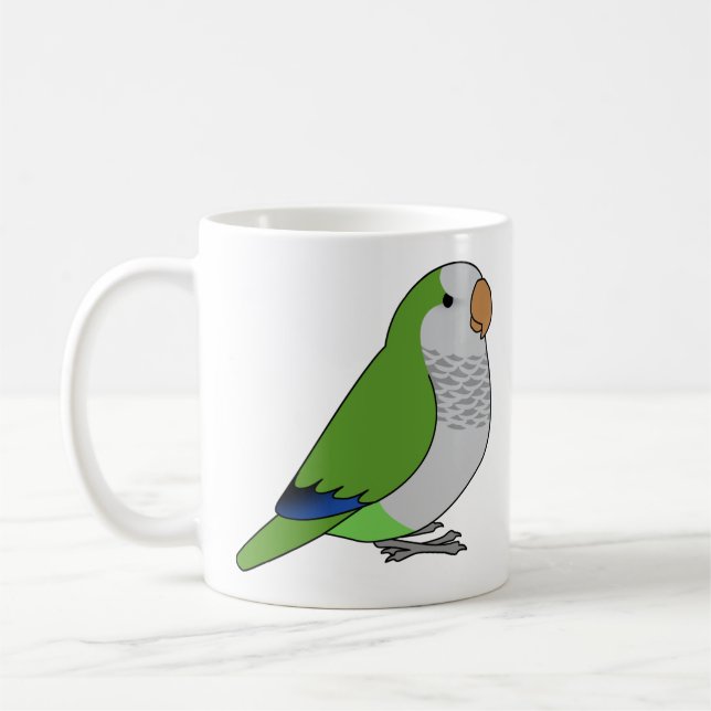 Fluffy wild green quaker parrot cartoon drawing kaffemugg (Vänster)