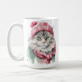 FLUFFY WINTER CAT-GRÖNT & BLUE HAT-SKARF KAFFEMUGG