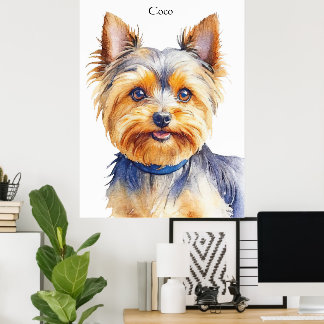 Fluffy Yorkshire Terrier Soft and Gentle Hund Art Poster