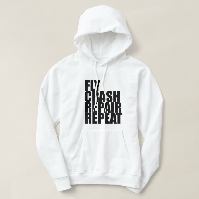 Flugan krasch, reparerar, repetition sweatshirt med luva (Design framsida)