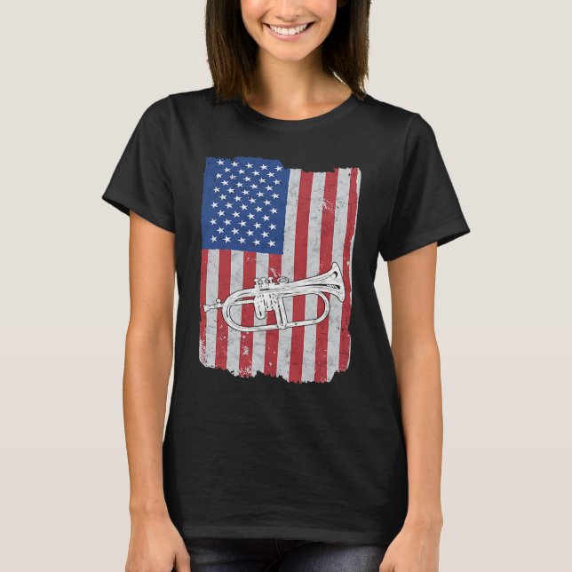 Flugelhorn USA Flag Flugelhorn Player T Shirt (Framsida)