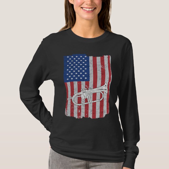 Flugelhorn USA Flag Flugelhorn Player T Shirt (Framsida)