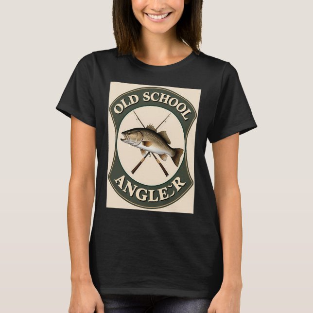 Flugfiskare Fisknät Retro Träsnitt T Shirt (Framsida)