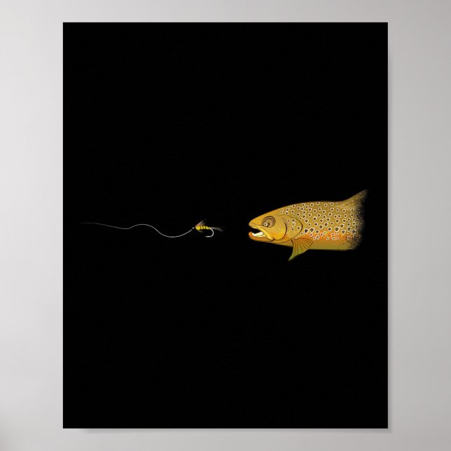 Flugfiske Brun Öring Torr Fluga Knutna Fiskare  Poster (Framsidan)