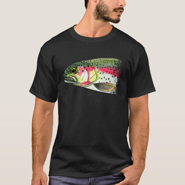 Flugfiske Regnbåge Öring Torr Fluga Knutna Fiskare T Shirt (Framsida)