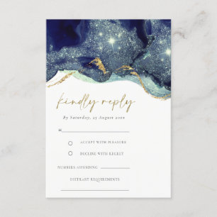 Fluid Abstrakt Navy Glitter Bröllop OSA Tilläggskort