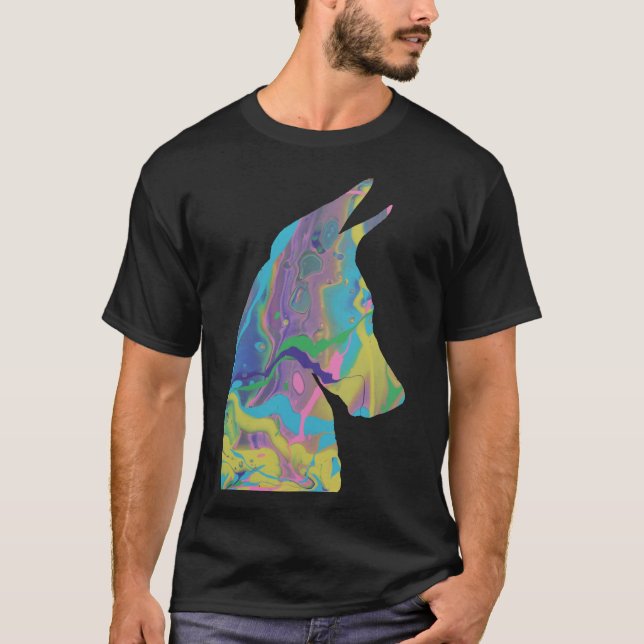 Fluid Art Acrylic Poring Doberman T Shirt (Framsida)