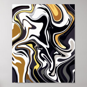 Fluid Art med Guld, Svarta och vita trådar Poster