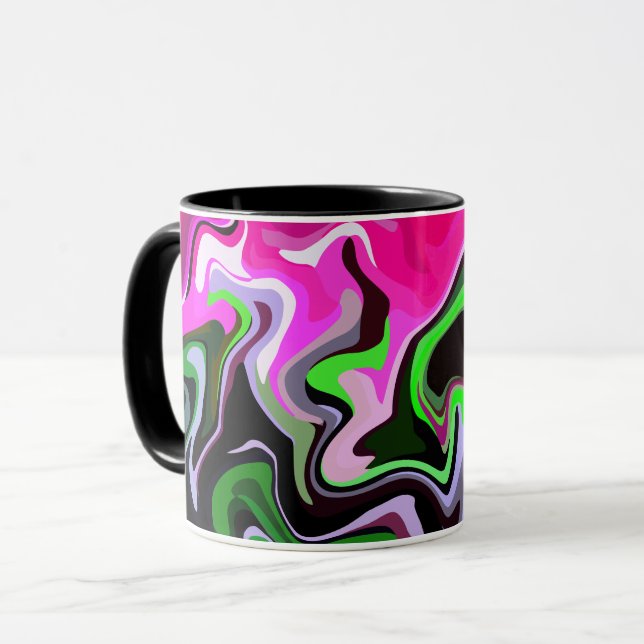 Fluid Art med kraftig Rosa och Grönt Swirls Mugg (Framsida vänster)