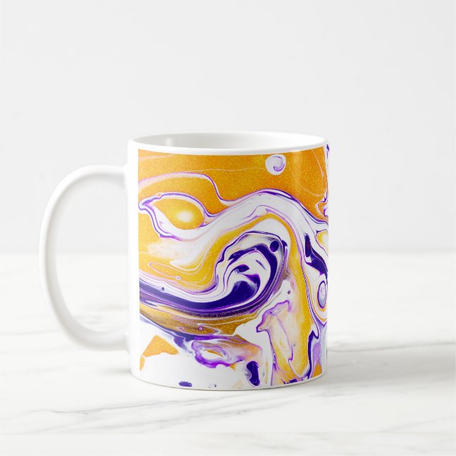 Fluid art struktur: roterande färger. kaffemugg (Vänster)