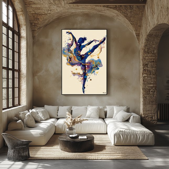 Fluid Ink Ballerina – Blue and Gold Abstract Dance Poster (Skapare uppladdad)