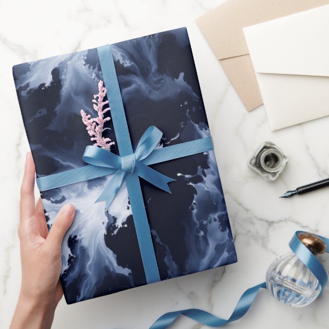 Fluid Ink Black Indigo Splash Abstract Pattern Presentpapper (Gifting)