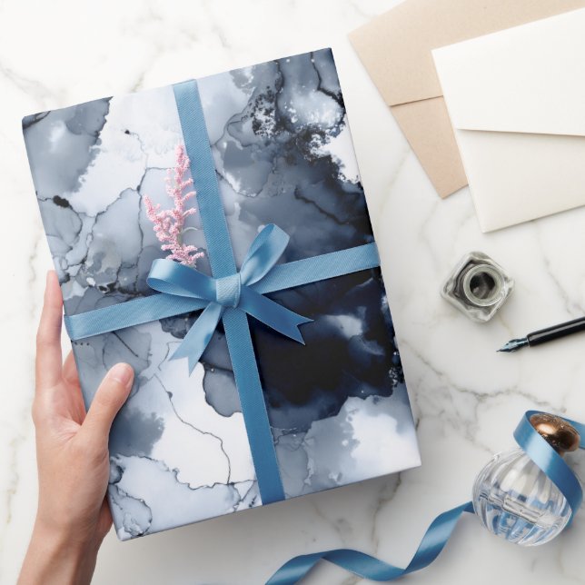 Fluid Ink Black Indigo Splash Abstract Pattern Presentpapper (Gifting)