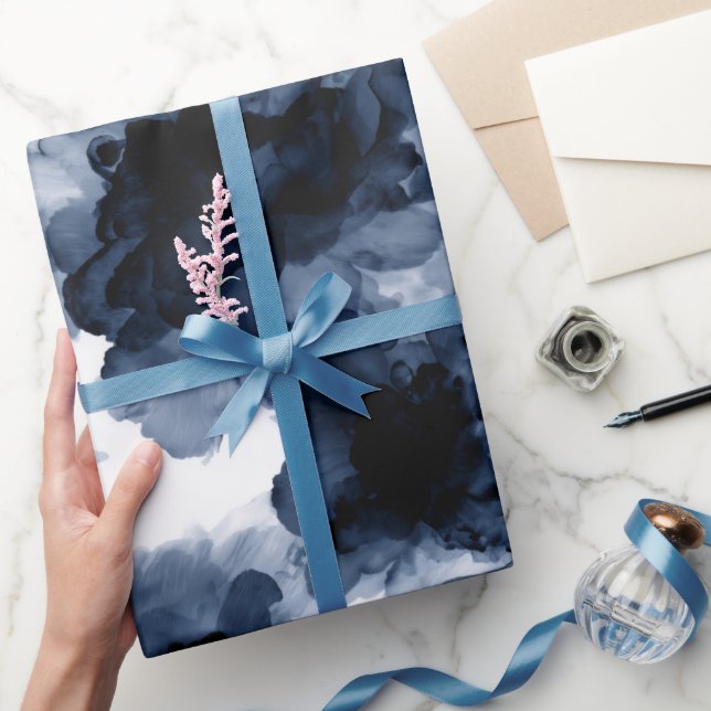 Fluid Ink Black Indigo Splash Abstract Pattern Presentpapper (Gifting)