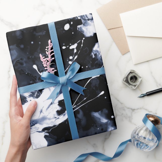 Fluid Ink Black Indigo Splash Abstract Pattern Presentpapper (Gifting)