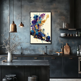 Fluid Ink Formula Bil – Blå och Guld Abstrakt Poster