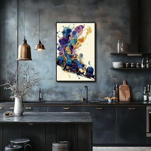 Fluid Ink Formula Bil – Blå och Guld Abstrakt Poster