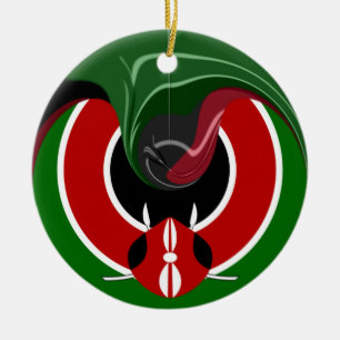 Fluid Kenyan-Flagga: Modern design Julgransprydnad Keramik