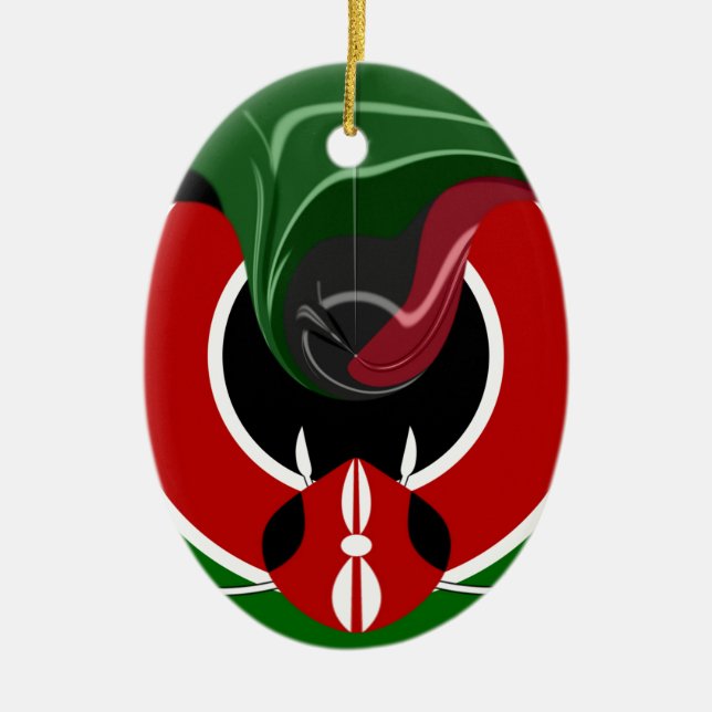 Fluid Kenyan-Flagga: Modern design Julgransprydnad Keramik (Framsidan)