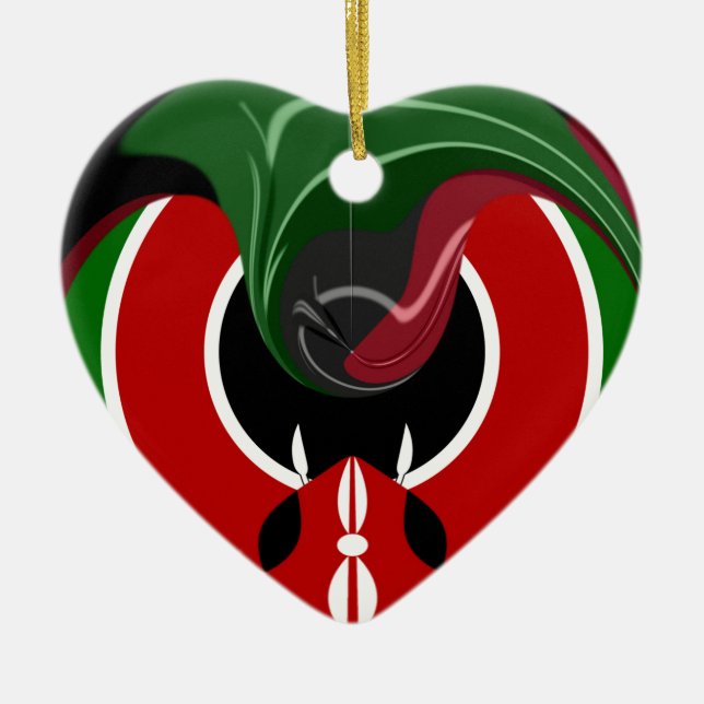 Fluid Kenyan-Flagga: Modern design Julgransprydnad Keramik (Framsidan)