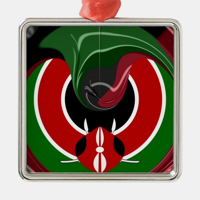 Fluid Kenyan-Flagga: Modern design Julgransprydnad Metall (Framsidan)