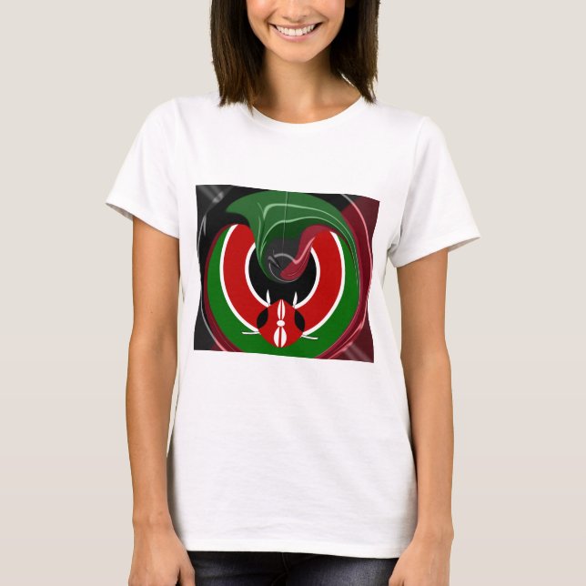Fluid Kenyan-Flagga: Modern design Tee Shirt (Framsida)