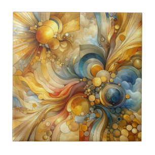 Fluid Linjer och Circles Golden Abstrakt Watercolo Kakelplatta