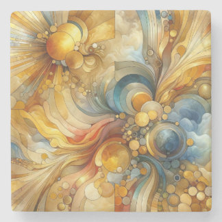 Fluid Linjer och Circles Golden Abstrakt Watercolo Stenunderlägg