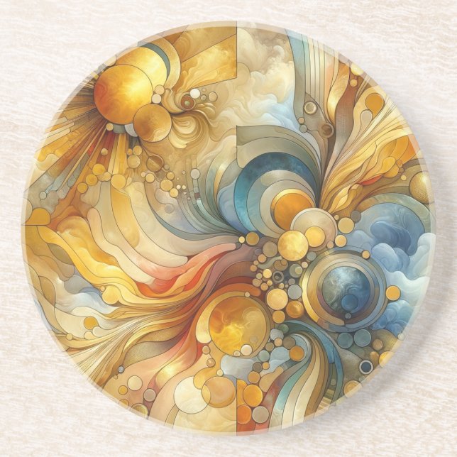 Fluid Linjer och Circles Golden Abstrakt Watercolo Underlägg (Framsidan)