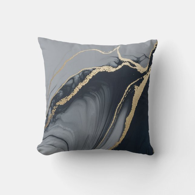 Fluid Marble Swirls in Navy and Guld Dekorativ kud Kudde (Framsida)