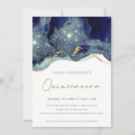 Fluid Navy Glitter Quinceañera 15 Birthday Inbjuda Tack Kort
