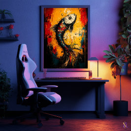 Fluid Rörelse Contemporary Expressionist Fish Artw Poster