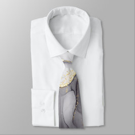 Fluid Swirl Marble Golden Black Neck Tie Slips