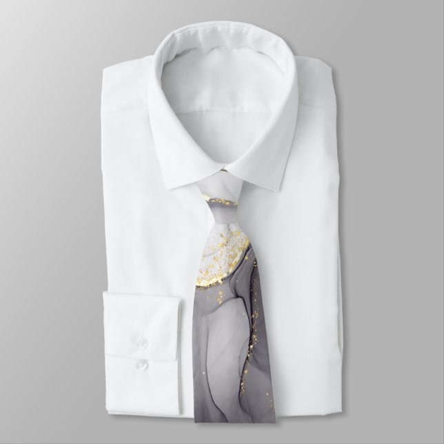 Fluid Swirl Marble Golden Black Neck Tie Slips (Bunden)