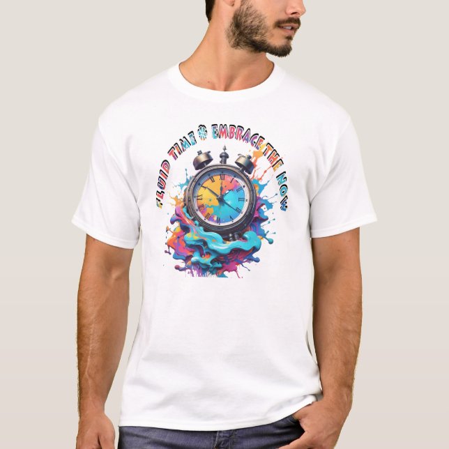 Fluid Time: Smälter Clock Surrealism T Shirt (Framsida)