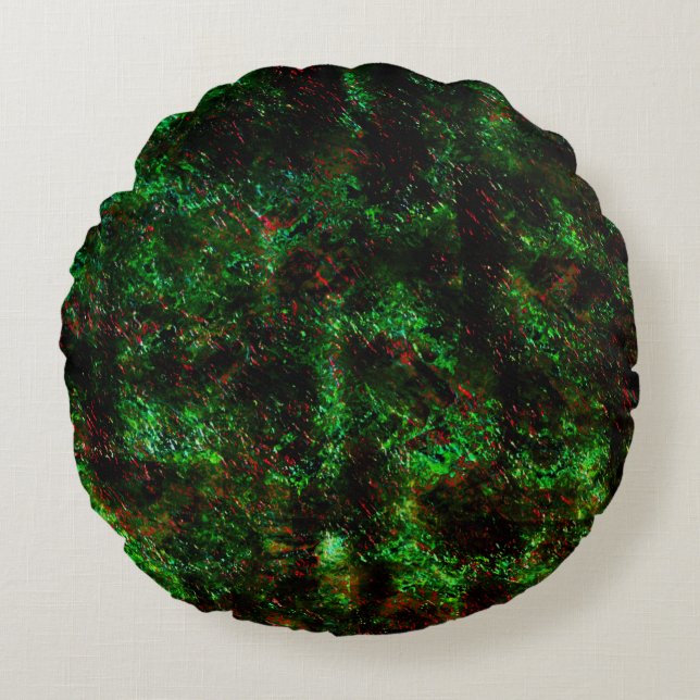 Fluktuation av mörkar på grönt och rött rund kudde (Framsidan)