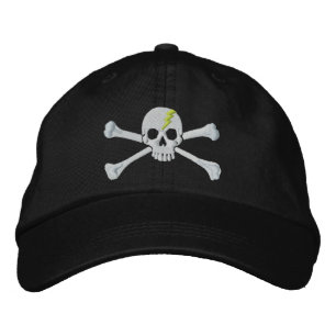 Fluo Grönt Thunderbolt Crossbone Skull Embroidery Broderad Keps