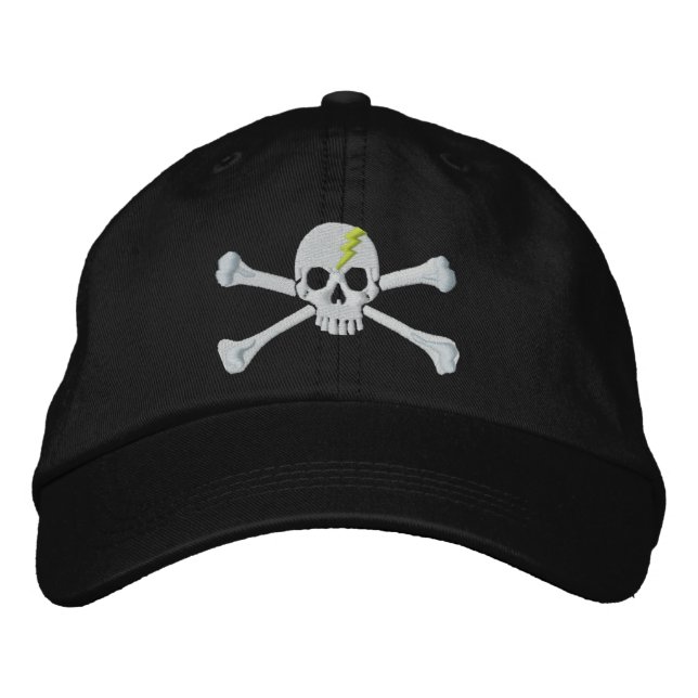 Fluo Grönt Thunderbolt Crossbone Skull Embroidery Broderad Keps (Framsida)