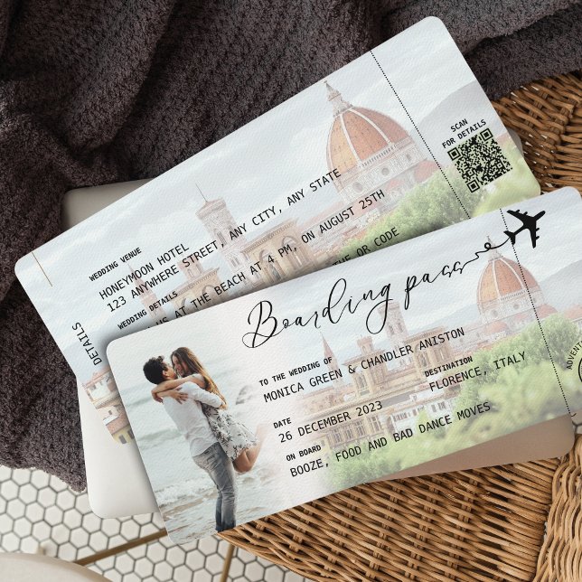 FLUORENCE Boarding Pass Destination Wedding QR-kod Inbjudningar (Skapare uppladdad)