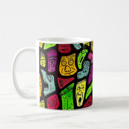Fluorescent Cartoon Weird Faces Drawing Kaffemugg