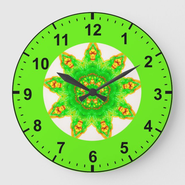 ~ Fluorescent Grönt Star Fractal ~ Stor Klocka (Framsida)
