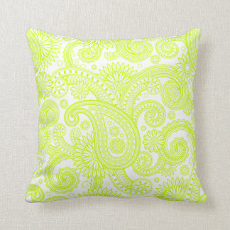 Fluorescent Gult Paisley Blommigt Swirl Kudde