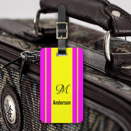 Fluorescent Neon Gult Grönt Monogram Luggage Tag Bagagebricka