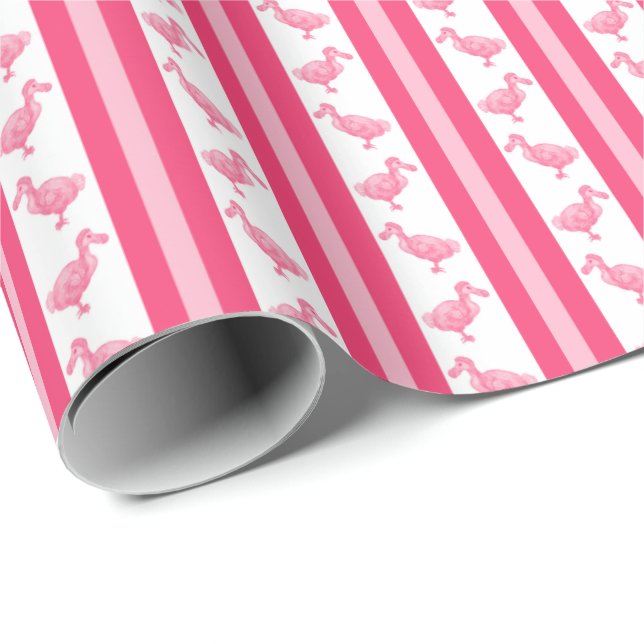 Fluorescent Pink Dodo Stripe Presentpapper (Rullad Hörn)