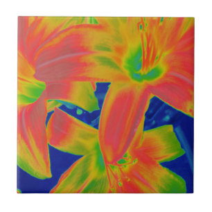 fluorescerande blommor kakelplatta