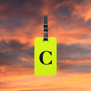 Fluorescerande Chartreuse Gult Neon Monogram Namn Bagagebricka