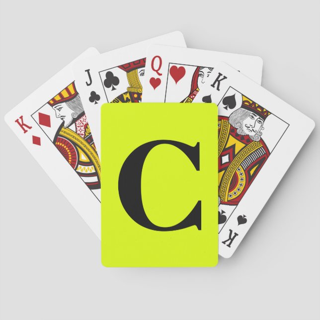 Fluorescerande Chartreuse Gult Neon Monogram Namn Casinokort (Baksidan)