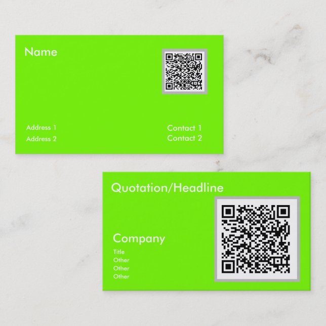 fluorescerande grön - QR-kod Namn Kort (Fram/baksida)