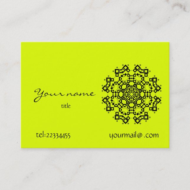 fluorescerande gul mandala visitkort (Framsida)